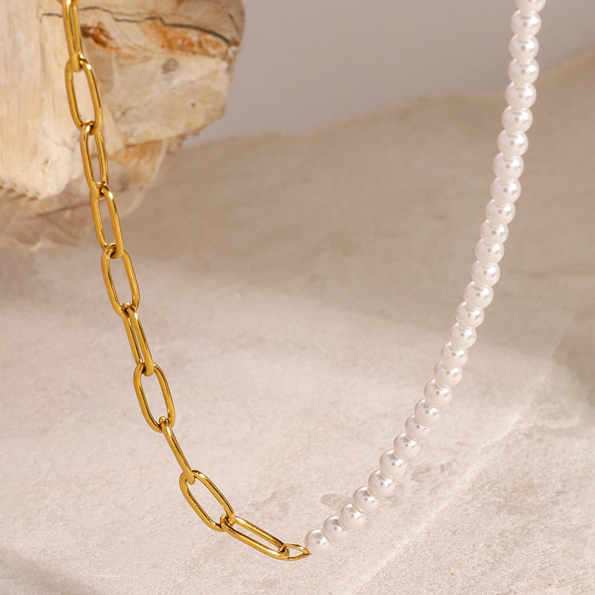 Half Pearl Half Chain Necklace